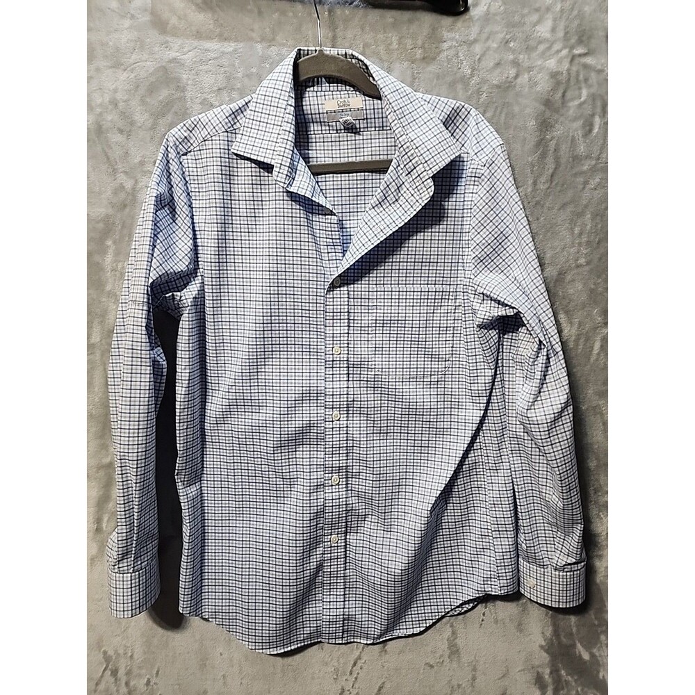 Croft & Barrow Blue White Check Button Down Shirt 15 Small Classic Casual Preppy